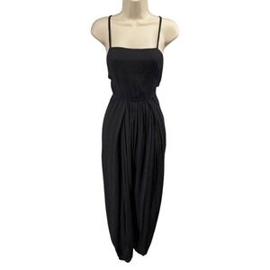 Halara Black Textured Tie Back Wide Leg Jumpsuit Pockets Size M NWT